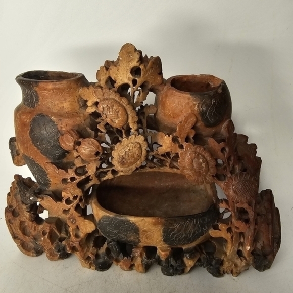 Vintage‎ soap stone hand carved brushpot - Picture 2 of 5